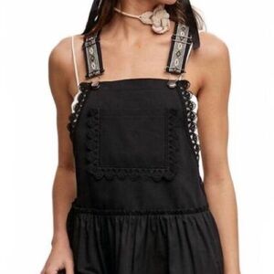 NWT Lace Embroidered Overall Bib Maxi Dress, Baby Doll Jumper, Farm Girl Style